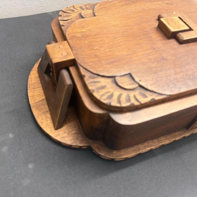 1930s Art Deco Hand-Carved Oak, Maple Wood and Brass Huge French Box For Sale - Image 13 of 15