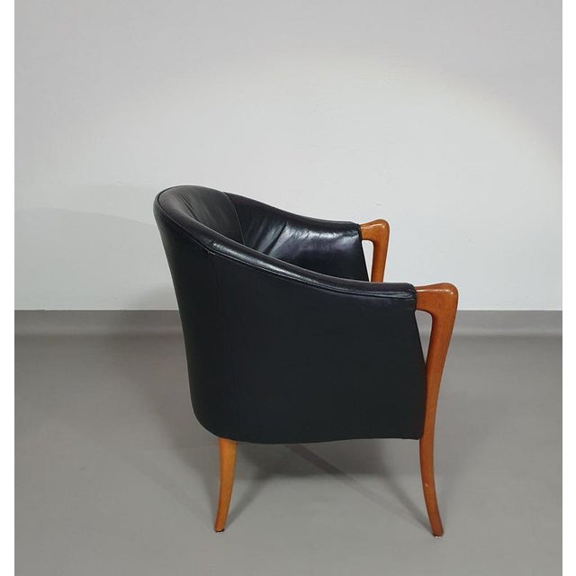 Black Armchairs in Walnut and Leather, Italy, 1980s, Set of 2 For Sale - Image 8 of 18
