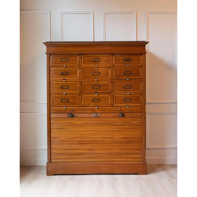 Early 20th Century Italian Wooden Filing Cabinet with Tambour Door For Sale - Image 17 of 18