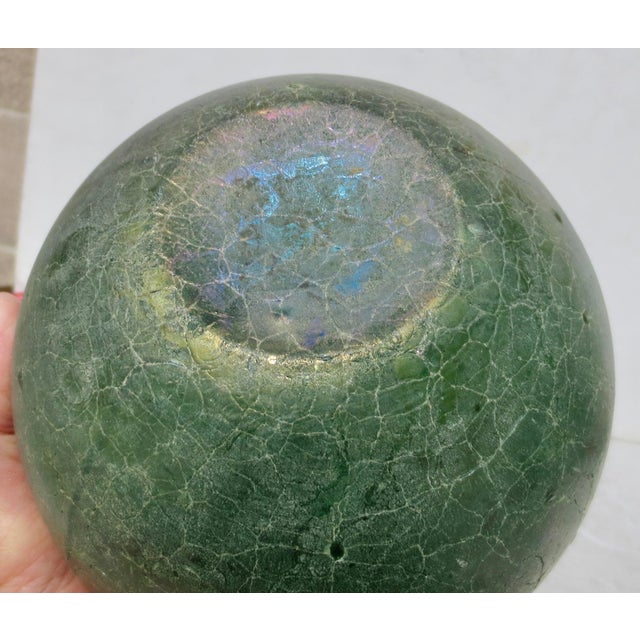 1990s Green Glass Globe With Irridescent Crackle Surface Flash For Sale - Image 5 of 11