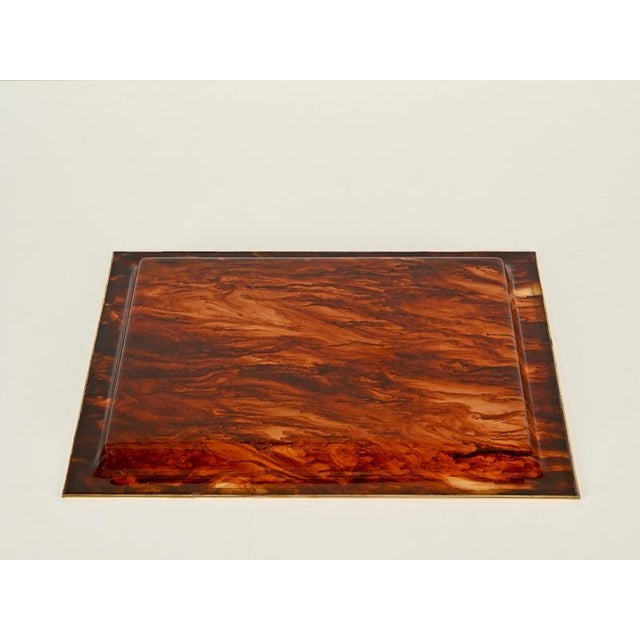 Rectangular Tortoiseshell Effect Acrylic Glass and Brass Serving Tray from Dior, Italy, 1970s For Sale - Image 12 of 13