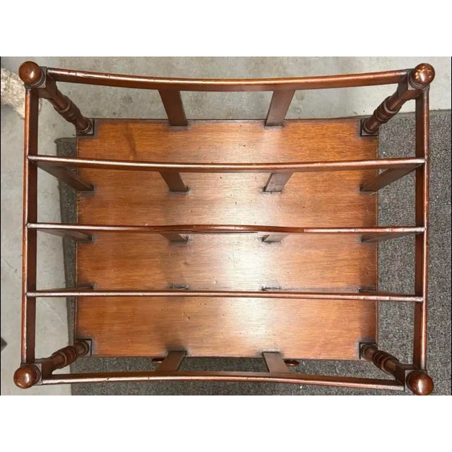 VTG Georgian Style Mahogany Canterbury Magazine Rack W/ Drawer & Brass Casters For Sale - Image 10 of 12