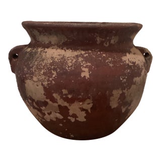 Antique Rustic Double-Handled Large Terracotta Planter/Vessel Earthy Red and Cream Patina For Sale