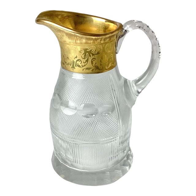 1960s Moser Cut Glass Water Pitcher With Gold Trim For Sale