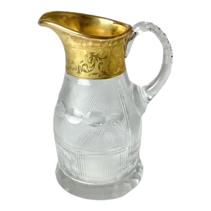 1960s Moser Cut Glass Water Pitcher With Gold Trim