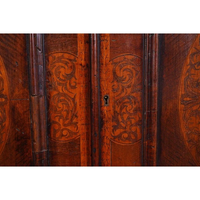 Brown 1800 Dutch Marquetry Dome Top Linen Press on Bun Feet For Sale - Image 8 of 12