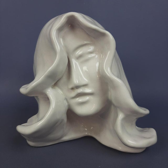 Ceramic Vintage Majolica Sculpture of Woman's Face, 1960s For Sale - Image 7 of 13