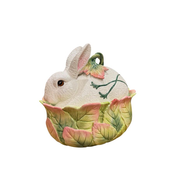 Fitz & Floyd "Le Lapin" Large Oval Covered Vegetable Bowl. This 1990’s ceramic serving dish is part of the "Le Lapin" (The...