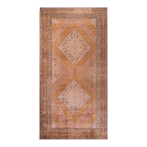 Fantastic Bold Medallion Design on Tan-Camel Background Color Antique Central Asian Khotan Rug