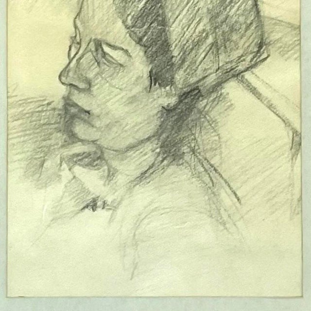 Paper Mid 20th Century Vintage Pencil Sketch of Woman in Hat For Sale - Image 7 of 13