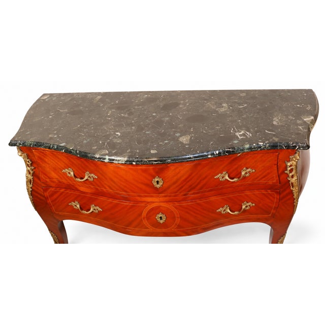 1970s 1970s Louis XV–Style Mahogany Bombé Commode With Marble Top and Gilt Mounts For Sale - Image 5 of 11