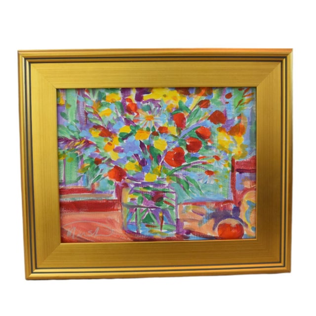 2020s Impressionist Floral Bouquet Still Life Painting Including the Antiqued Gold Wood Frame For Sale - Image 5 of 5