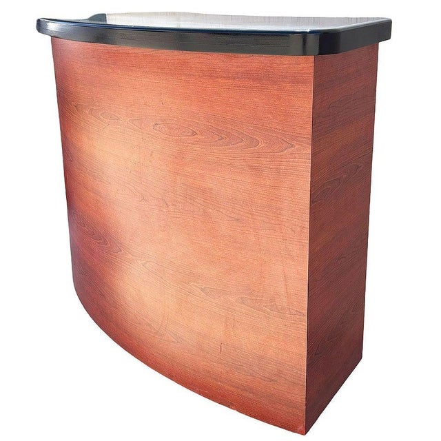 Mid-Century Modern Bespoke Modernist Curved Walnut Dry Bar W/ Black Lacquer Top For Sale - Image 3 of 8