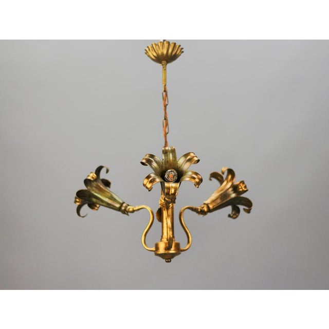 Gilt Metal Three-Light Chandelier by Hans Kögl, 1970s For Sale - Image 12 of 18