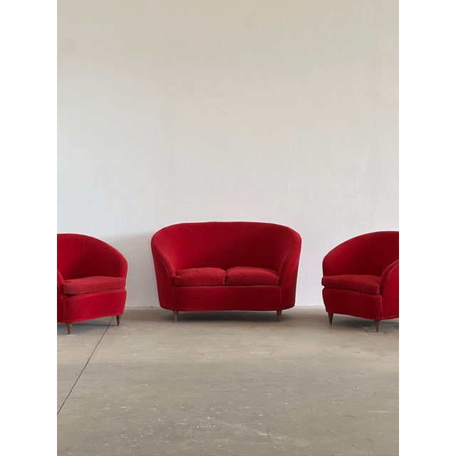 Wood Sofa and Armchairs with Wooden Feet, 1950s, Set of 3 For Sale - Image 7 of 14