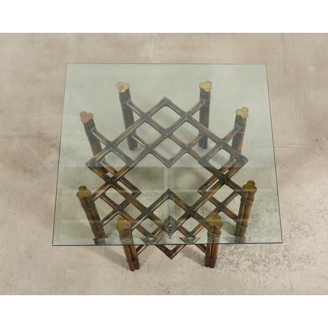 Late 20th Century McGuire Organic Modern Rattan Brass Lattice Cocktail Table For Sale - Image 5 of 17