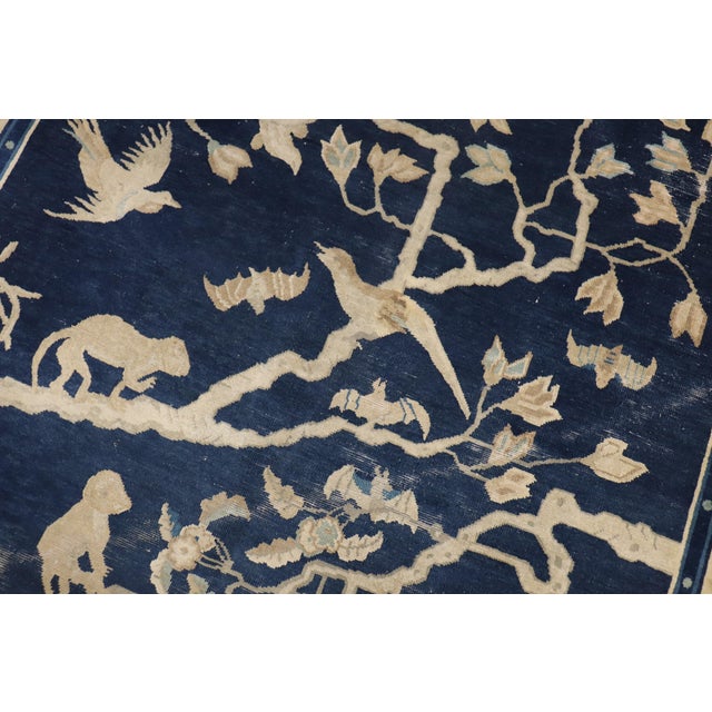 19th Century Zabihi Collection Monkey Pictorial Chinese Rug - 7' x 8'4" For Sale - Image 11 of 12