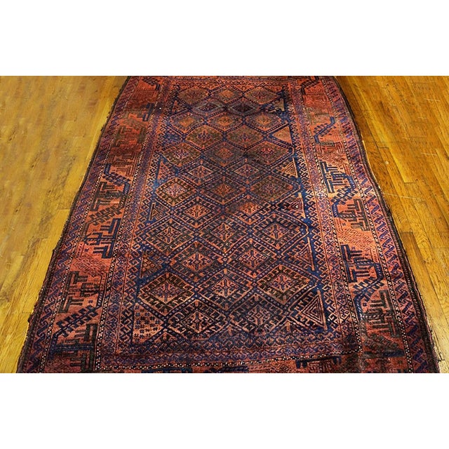 Tribal 1920s Red-Maroon Diamond Tribal Antique Hand Knotted Baluch-Persian Rug 4'6" X 7'8" Wool Carpet For Sale - Image 3 of 6