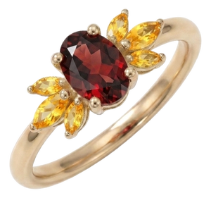 Natural Garnet & Citrine Leaf Cluster Ring | Dual Birthstone Statement Ring Us 7