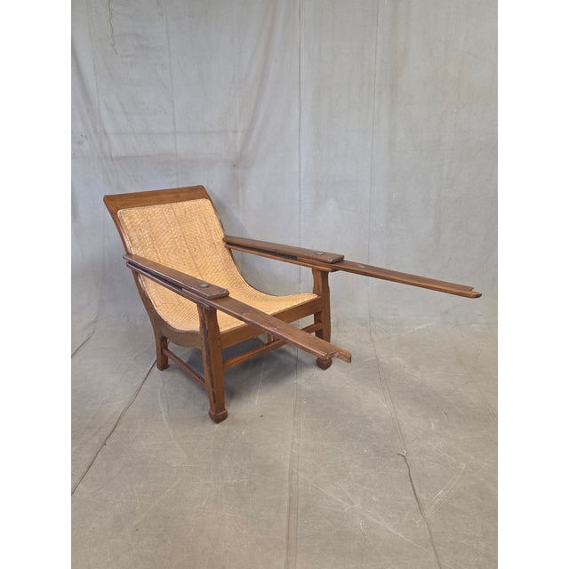 Vintage 1950s Dutch Colonial Teak Lounge Chair With Herringbone Caned Seat For Sale - Image 4 of 17
