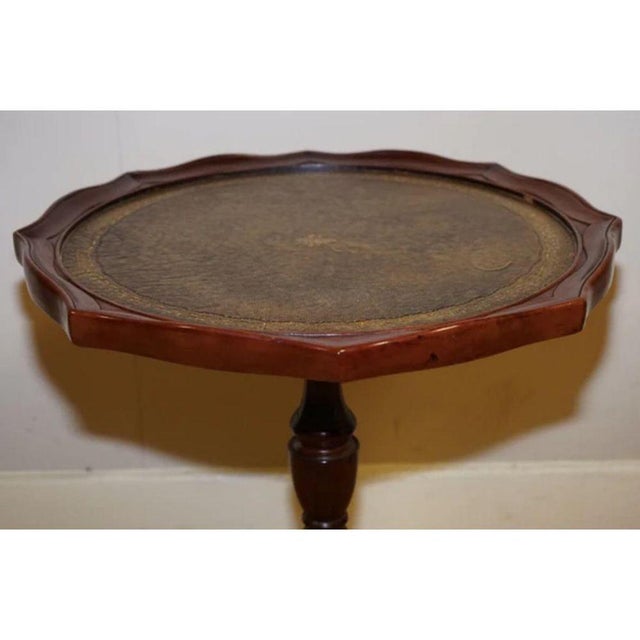Vintage Brown Leather Tripod Plant Stand on Paw Feet with Castors For Sale - Image 4 of 8