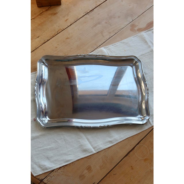 1970s Large Vintage Silver-Plated Metal Serving Tray, 1970s For Sale - Image 5 of 5