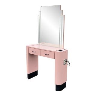 1970s Postmodern Vintage Pink Laminate Vanity With Mirror For Sale