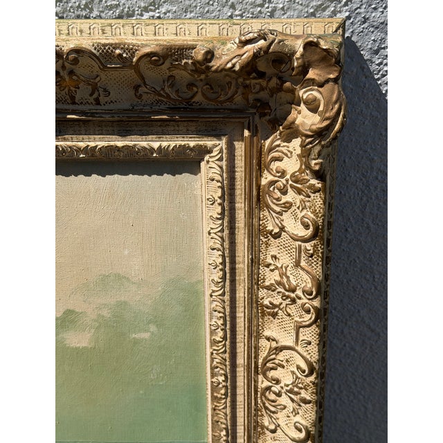 Wood 1950s Italian Original Oil Seascape Signed A. Reyes, Macy’s / Reliable Newark, Ornate Gilt Frame For Sale - Image 7 of 11