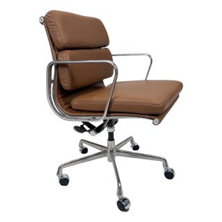 Eames for Herman Miller Aluminum Group Soft Pad Management Chair - Brown Leather For Sale