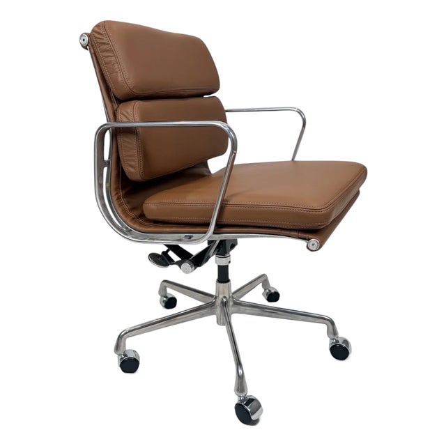 Eames for Herman Miller Aluminum Group Soft Pad Management Chair - Brown Leather For Sale