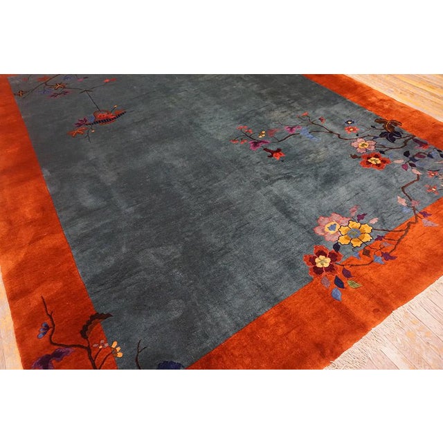 Army Green Exceptional Army Green Color Ground With Bits of Chinese Ornament Floral Design Antique Chinese Art Deco Rug For Sale - Image 8 of 15