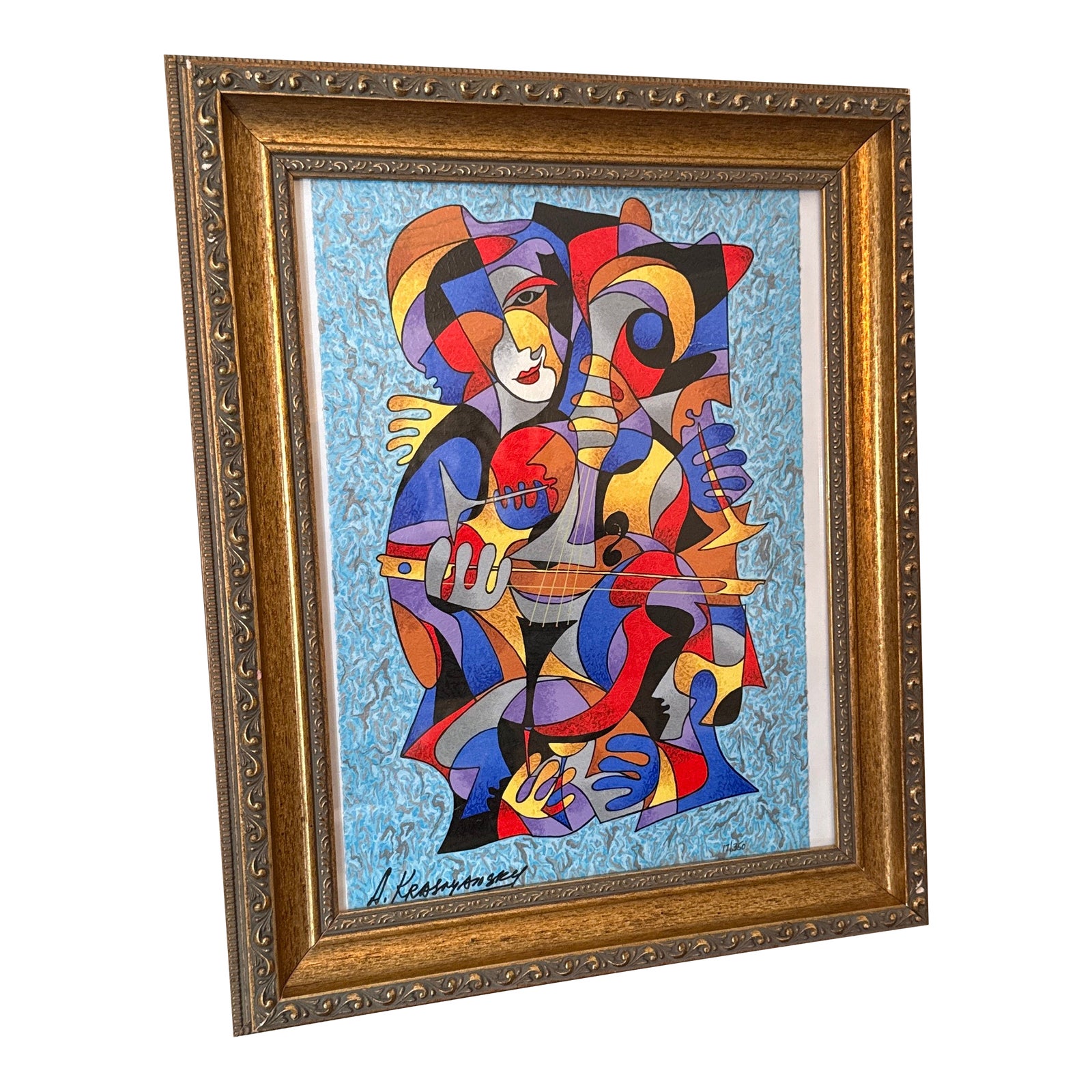 1970s Vintage Abstract Serigraph Music Painting Signed Anatole