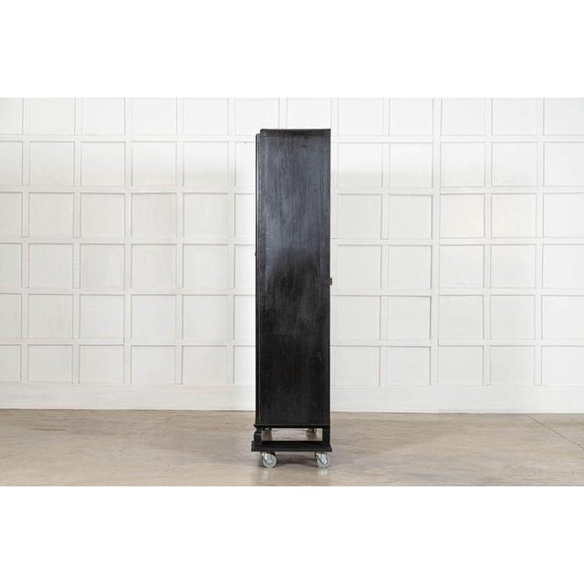 Circa 1920 pair 19thc french ebonised fruitwood glazed vitrines cupboard a w152 x d43 x h179.5 cm internal shelf depth...