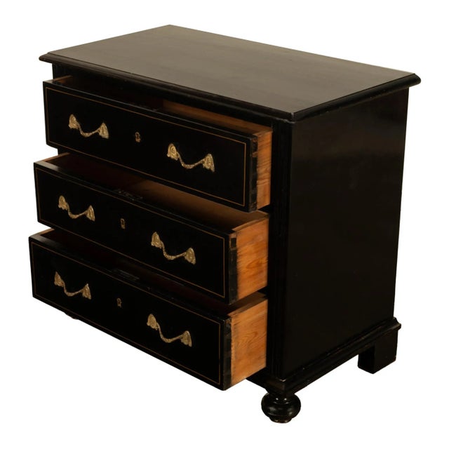 Antique Early 19th C Regency Ebonized Japanned Lacquered Pine Chest Drawers 1820 For Sale - Image 4 of 12