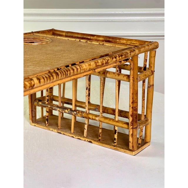 Wood Near Pair of 1960s Bamboo and Rattan Bed Trays With Drink and Magazine Holder For Sale - Image 7 of 13