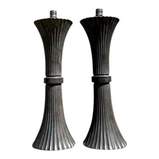 Vintage Patinated Fluted Metal Lamps - A Pair For Sale