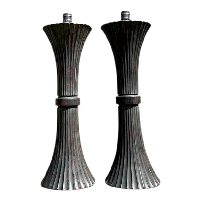 Vintage Patinated Fluted Metal Lamps - A Pair For Sale