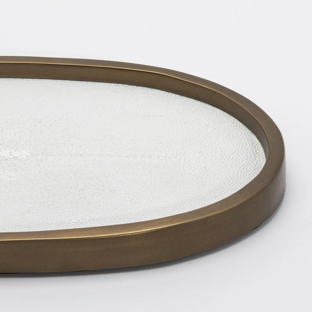 Oval Tray in White Shagreen With Bronze Patina Brass by Kifu Paris For Sale - Image 9 of 10