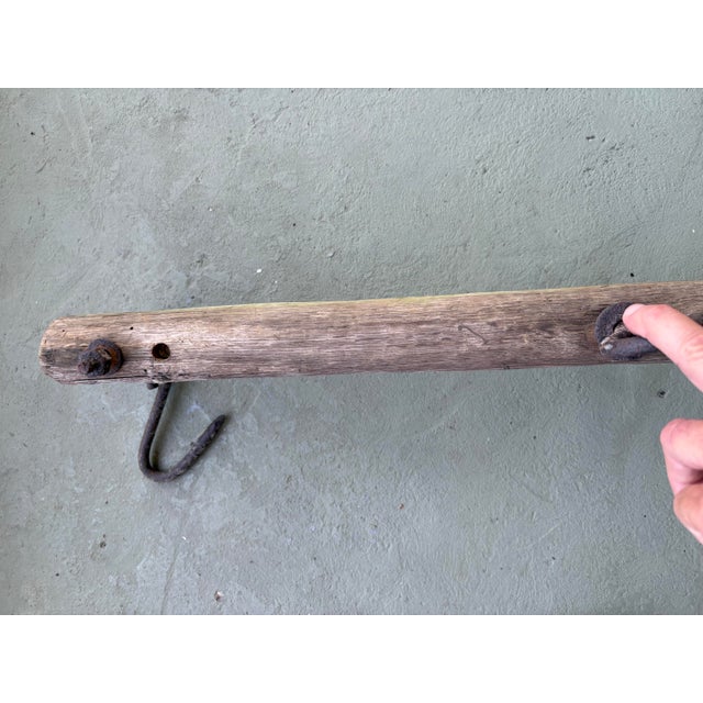 Wood Antique Rustic Wooden Beam Rack With Hand-Forged Iron Hooks For Sale - Image 7 of 7