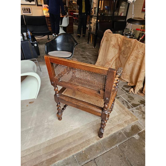 Early 20th Century Jacobean Oak Lionel Head Armchairs with Webbing, Set of 2 For Sale - Image 4 of 12