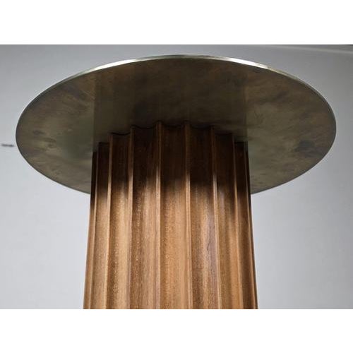 Metal Italian Postmodern Brass, Teak and Marble Pedestal Side Table, 1980s For Sale - Image 7 of 10