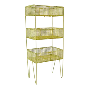 1950s Yellow Three Tier Mesh Basket Stand on Hairpin Legs in Original Paint