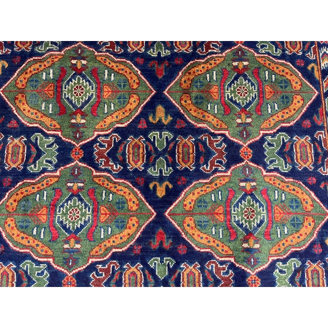 1990s Green & Navy Blue Geometric Tribal Wool Area Rug, 5' X 6'7" For Sale - Image 5 of 16