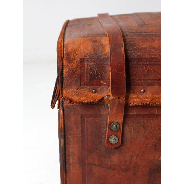 Antique Leather Trunk For Sale - Image 6 of 13