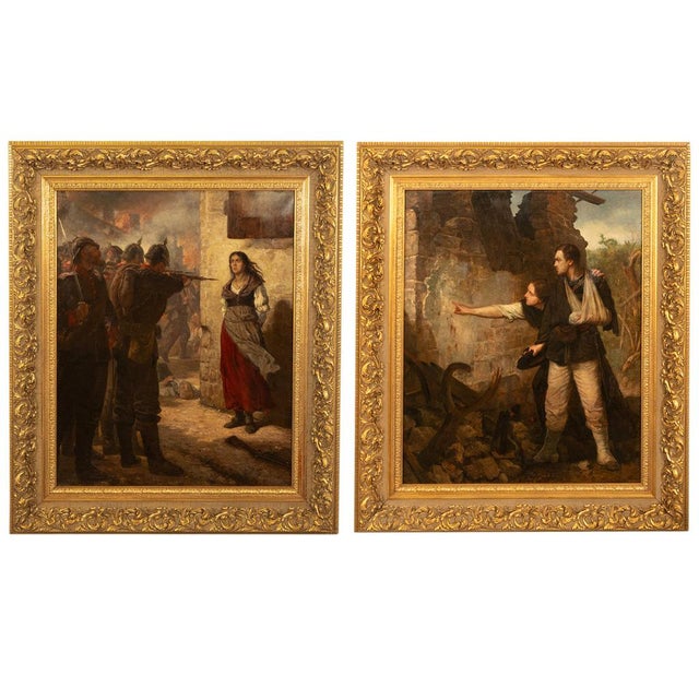 Pair French Franco-Prussian Historical Military War Propaganda Oil Paintings by Charles Louis Muller, 1870 For Sale - Image 9 of 18