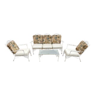 Vintage Meadowcraft Conversation Set Bench, Table & 2 Oversized Chairs, Attributed For Sale