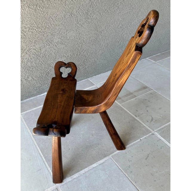 Mid 20th-Century European Arts & Crafts-Inspired Three-Legged Hardwood Birthing Chair For Sale - Image 13 of 15