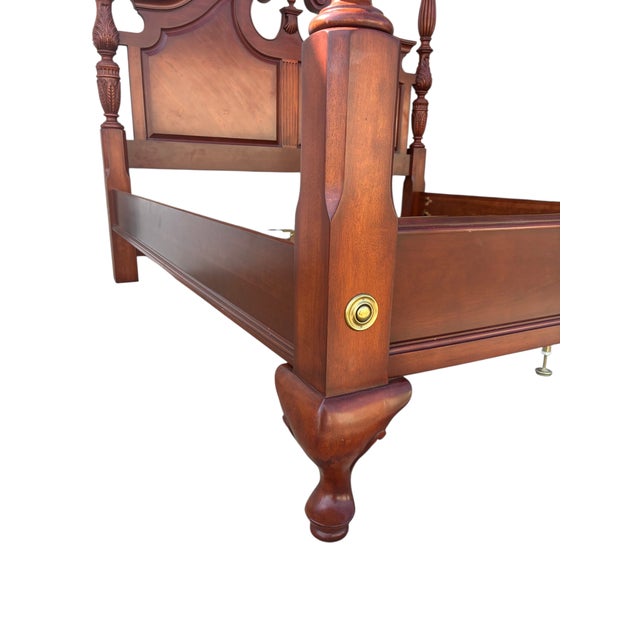 Thomasville Collectors Cherry King Size Poster Bed Carved Headboard Chippendale For Sale - Image 11 of 18