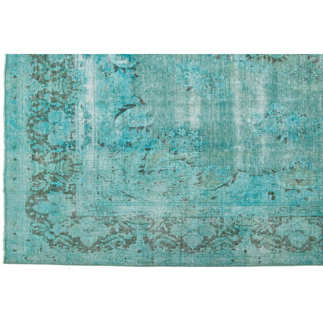 Textile Turquoise Antique Overdyed Persian Wool Rug With Medallion Motif For Sale - Image 7 of 10