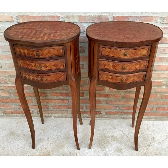 Pair of French Louis XV Style Nightstands with Three Drawers, 1940s For Sale - Image 15 of 15